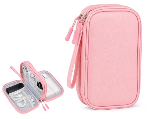 Organizador de acessórios eletrônicos FYY, estojo de viagem impermeável, com duas camadas, bolsa de armazenamento para cabos, carregadores, celular e fones, rosa