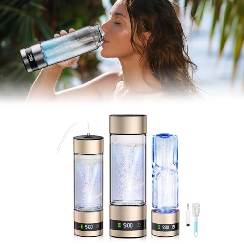 Hydrogen Water Bottle 460ML, 3-in-1 Hydrogen Water Generator 5 Min Electrolysis USB-C Rechargeable SPE PEM Tech for Home Office Travel Fitness with LED Display and Cleaning Brush