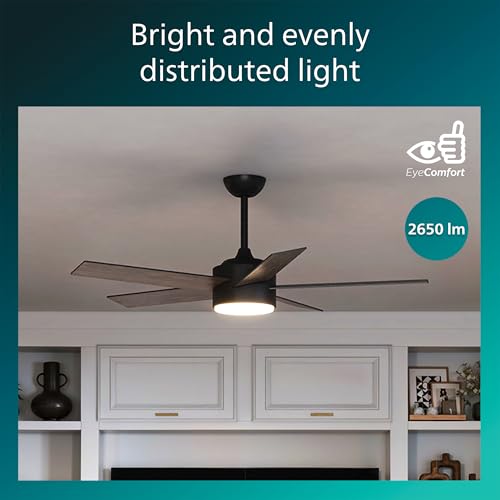 PHILIPS Indoor Ceiling Fan, Dark, with Bright LED Light, 2650 lm, 5 Blades, 5400 CFM, 6 Speeds, 2 Airflow Modes, Selectable White Light, Dimmable, Reversible Blades by PHILIPS - Image 4