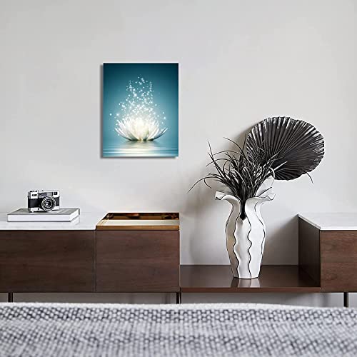 Spiritual Meditation Yoga Magic White Lotus Flower Wall Art Canvas Art Print Blooming Lotus Picture Framed Water Lily Wall Art Painting Home Decor For Bedroom 12"X16" #TOP1
