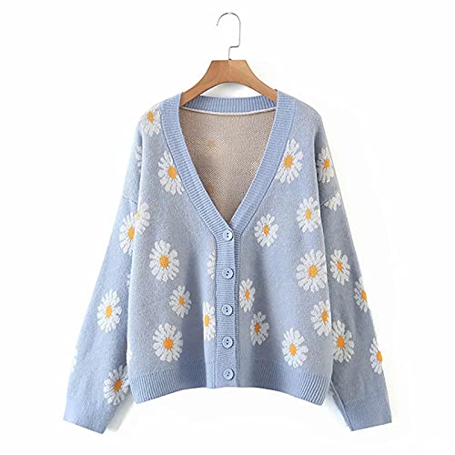 Sweaters For Women, Women's Turtleneck Polka Dot Sweater Women Heart Sweater Shirt Women's Autumn And Winter Fashion Flower Cardigan Sweater V-Neck Long-Sleeved Sleeve Black Dress (One Size, Blue) #TOP1