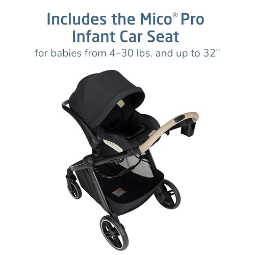 Image of Maxi-Cosi Zelia Pro 5-in-1 Travel System with Mico Pro Infant Car Seat and Baby Stroller Combo, Reversible Seat, Large Wheels, Adjustable Handle, Newborn to Toddler, Lightweight, Caspian Caviar