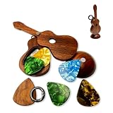 MYLYWOO Guitar Pick Holder with Guitar Picks Guitar Keychain Wooden Home Decor Statues car mirror decor hanging Guitar gifts Music gifts car gifts