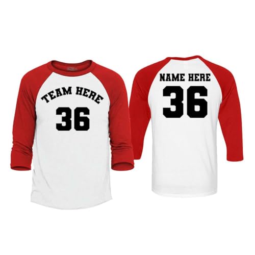 Custom Sports Team Jersey Your Name and Number Raglan Baseball Shirt X-Large White/Red