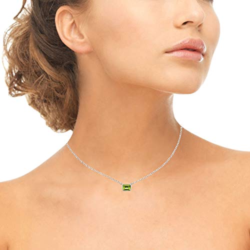 Sterling Silver Peridot 8X6Mm Octagon-Cut Bezel-Set Solitaire Dainty Choker Necklace For Women Teens #TOP2