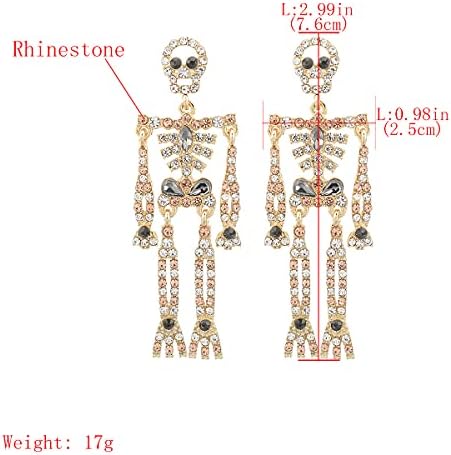 Women Girls Halloween Crystal Skeleton Earrings, Colorful Rhinestone Skull Earrings, Party Jewelry Gothic Scary Style