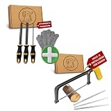 Eli&reg; 3 Holzfeilen Set + S&auml;ge f&uuml;r Kinder inkl Schutzhandschuhe - Holzraspel - Werkzeuge f&uuml;r Holz - rund - halbrund - flach f&uuml;r Holzbearbeitung - Kinderwerkzeug - Geschenk f&uuml;r Junge - M&auml;dchen
