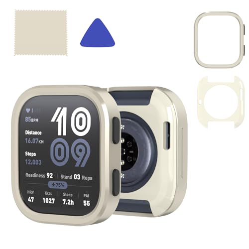 For Amazfit Bip 6 専用 軽量設計 金属フレームケース 強靭な保護性能 簡単取り外し 高硬度PCバックケース付属 清?布&オープンツール付き 4色選択可能 時計本体別売 (チタンカラー)