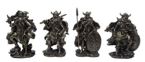 Osiris Trading UK Set of 4 Viking Warrior Resin Figurines - Collectible Norse Mythology Decor | Hand-Painted Detailed Miniature Statues | 11x7.3cm