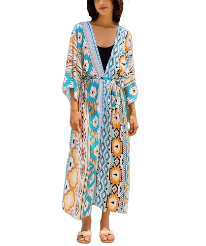 Image of Women's Kimono Cover Up Long Beach Dress Swimsuit Cover Ups Colorful Cardigan Lightweight Robe for Swimwear