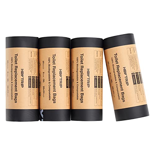 Heytrip Portable Toilet Bags - 80 Count Toilet Bags, Biodegradable And Compostable, 8 Gallon Capacity, Heavy Duty 1.1 Mil Thickened Bucket Liner For Car Travel, Camping, Long Trips #TOP16