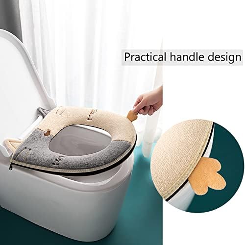 Thickened Toilet seat Cushion Cover is Universal, Warm, Washable and Reusable 2 pcs (Grey + Green)