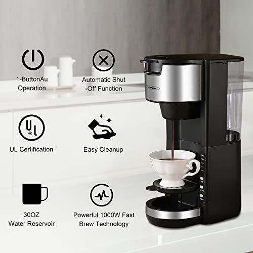X Windaze Single Serve Coffee Maker For K Cup, One Cup Coffee Machine For Capsule Pod Ground Coffee Brew With 6Oz To 14Oz Size Cup, With 30Oz Removable Reservoir, Adjustable Drip Tray (Black) #TOP3