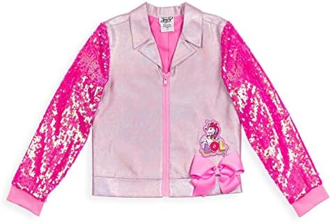 JoJo Siwa Unicorn Girls Sequin Zip Up Bomber/Moto Jacket Little K...
