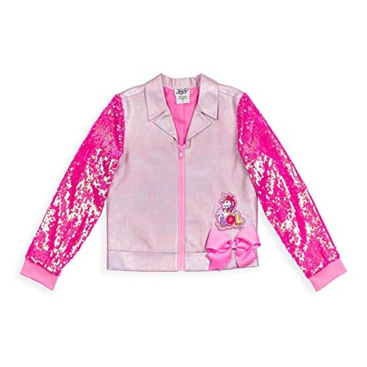 JoJo Siwa Unicorn Little Girls Sequin Zip Up Moto Jacket Light Pink 6-6X