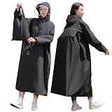 [モリヲハシル] レインコート レディース メンズ 【レッグカバー付き・足も濡れない】 雨具 上下 ポンチョ レインウェア カッパ 自転車 リュック対応 梅雨対策 軽量 通気 通勤 通学 防水 撥水加工 男女兼用 コンパクト 収納袋付き (ブラック L)