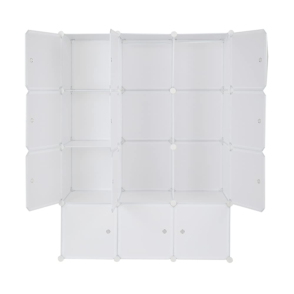 LEADZM Regalsystem, 12 Würfel, Kunststoff-Kleiderschrank mit Türen, Modulares Schranksystem zur platzsparenden Aufbewahrung, 105 x 45 x 140 cm, Weiß,