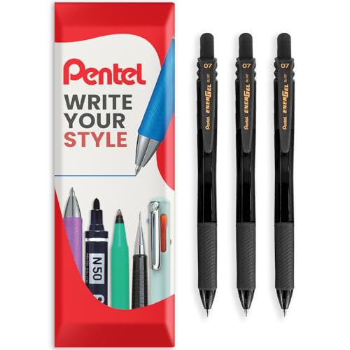 Image of Pentel Energel X BL107 Retractable Gel Rollerball Pens - 0.7mm Nib - Pack of 3 - Black Ink - In Envelope Gift Packaging