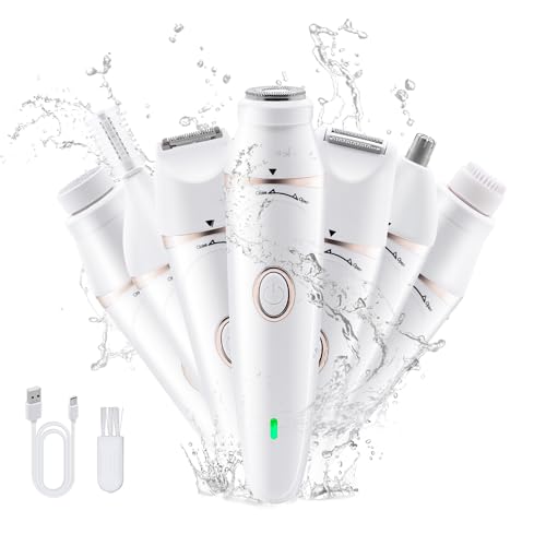 Mcbazel Cordless Electric Lady Shaver, Facial Epilators for Women, 7 in 1 USB Rechargeable Hair Remover with Facial Cleansing Head,Eyebrow Trimmer,Armpit, Bikini and Leg – White