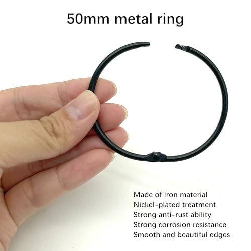 duoyif 50 mm 20 Pieces Ring Binding Rings Book Ring Round Carabiner Open Metal Ring for Curtain Rings Key Rings Paper Scrapbooking Rings (Black - Image 4