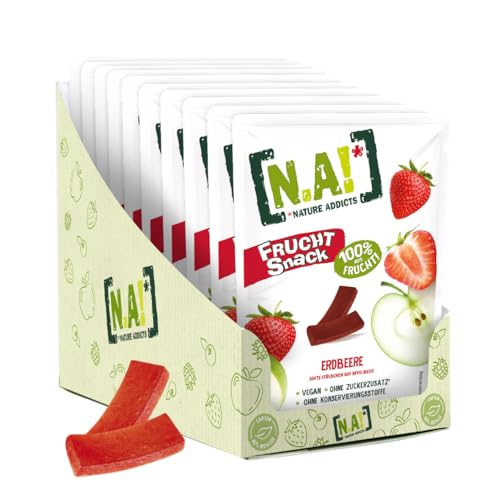 NA! - Fruchtsnack Erdbeere/Apfel - gesunder Snack für unterwegs und zwischendurch - softe Fruchtstückchen zu 100% aus Früchten, ohne Zuckerzusatz, vegan - 10er-Pack (10x35g)