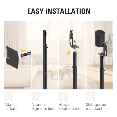 Image of Mounting Dream Speaker Stands for Sonos Era 100, One, One SL, Play:1, Height Adjustable Up to 42 inch, Set of 2 Surround Sound Speaker Stand with Cable Management, 13.2 LBS Loading MD5412