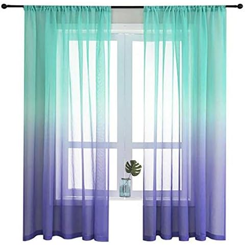 2 Panels Mermaid Ombre Sheer Curtains Turquoise Purple Light Filtering Rod Semi Curtain for Teen Girl Living Room Bedroom (Teal & Purple, W52 xL96) Cover