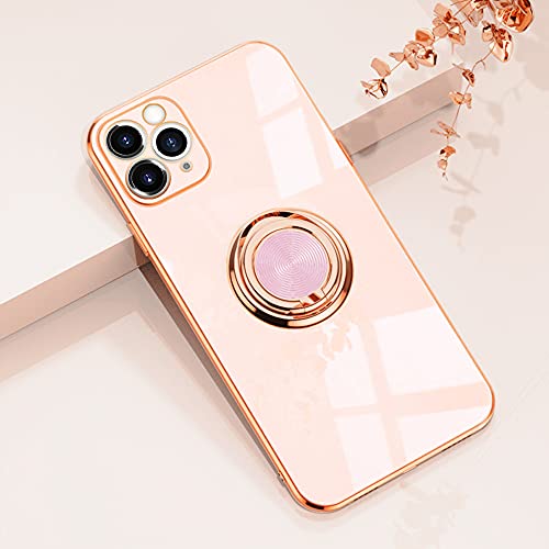 Omorro for Case iPhone 11 Pro Max Case for Women with Ring Holder, 360 Degree Rotation Kickstand Girly Cases Bling Glitter Plating Rose Gold Edge Slim Soft Luxury Protective Cover Cases for Girls