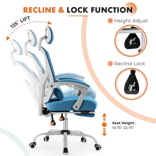 Image of Sweetcrispy Office Computer Desk Chair, Ergonomic High-Back Mesh Rolling Work Swivel Chairs with Wheels, Comfortable Lumbar Support, Comfy Arms for Home, Bedroom, Study, Student, Blue