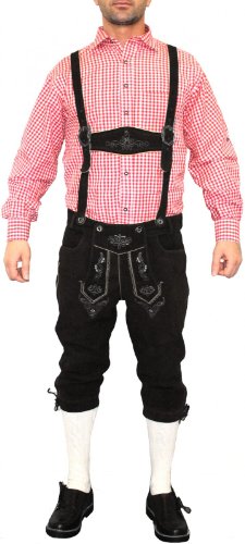 knie lengte Lederhosen/broek/broek gemaakt van Suede Leather met Suspenders, Maat:56 - Afbeelding 5