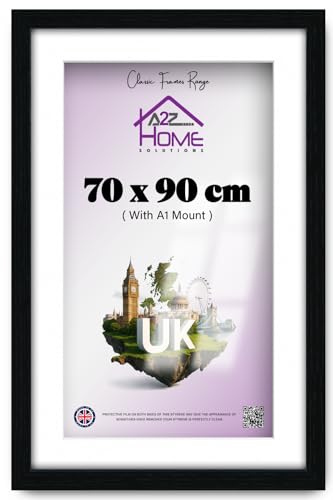 A2Z Home Solutions® Wall Photo Frame Black 70x90 cm Frame With 80x60 cm Mount Picture Poster Print With Clear HD Perspex 30x15 MM Moulding Mounting Hooks MDF Backboard