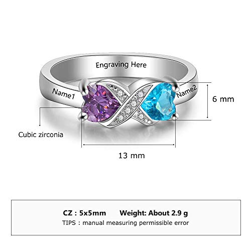Personalized Infinity Mothers Ring with 2 Heart Simulated Birthstones Engagement Promise Rings for Women4