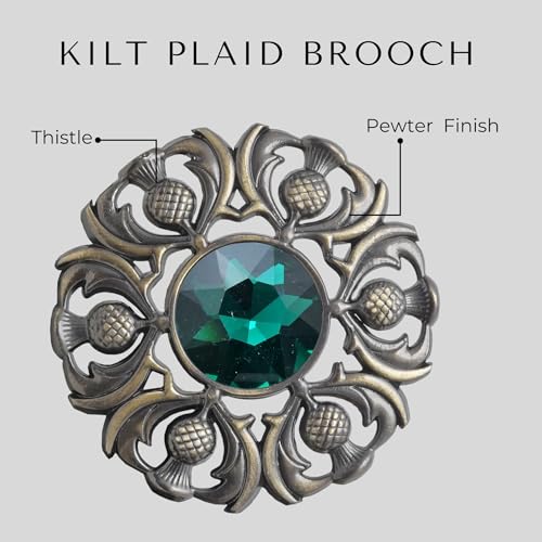 Image of Luxurious Scottish Kilt Fly Plaid Brooch - Premium Thistle Design Adorned with Sparkling Stones, Handcrafted Tartan Sash Pin, Luxurious Accessory for Women's Highland Dress