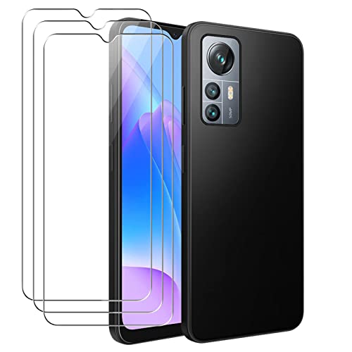 MEMELOKA Coque pour Blackview A85 avec 3 Pièces Protecteur D'écran en Verre Trempé, Ultra Mince Étui de Protection TPU Souple avec Design Entièrement Mat [Anti-Rayures & Antidérapante] - (Noir)