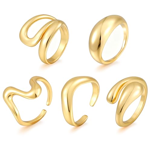 5 Pcs Chunky Gold Stackable Rings for Women, 18K Gold Plated Rings Set by 17 MILE - Used condition - US$8.35