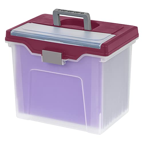 Office Depot Large Mobile File Box, Letter Size, 11 5/8In.h X 13 3/6In.w X 10In.d, Clear/Burgundy, 110986 #TOP3