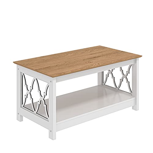 Galano Nova Coffee Table with Shelf – 90cm Modern Oak & White Living Room Table – Rectangular Centre Table with Storage – Wooden Sofa Table for Lounge (White/Oak)