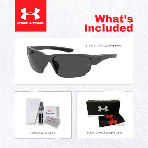 Under Armour Blitzing UA0012/G/S 0R6S/IR 70MM Grey/Black / Grey Special Shape Sunglasses for Men + BUNDLE With Designer iWear Complimentary Eyewear Kit, 702