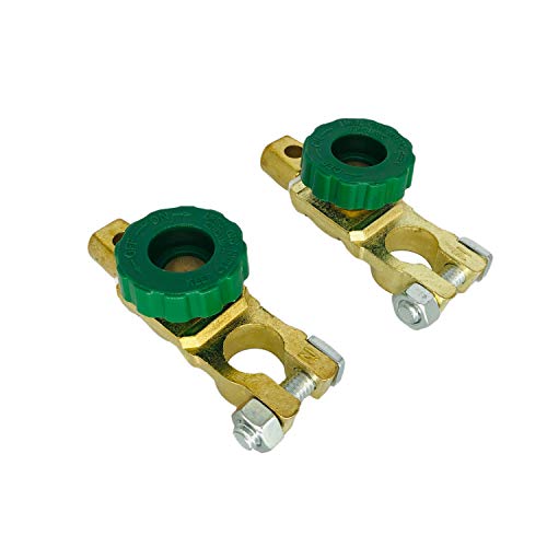 Battery Link Terminal Quick Disconnect Switch, 300A Cutoff Kill Switch for Top Post Battery Car Truck Boat Rv Auto Vehicle Parts (Plated Brass) 1 Pair (Green)