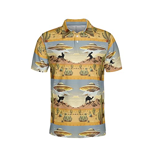 Aliens Polo Shirts for Men - Short Sleeve Golf Shirts 3D Print Mens Polo T-Shirt Casual Style Series 62 Size 2XL