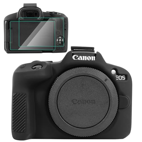 BCMCZCDC Silikonowe etui ochronne do Canon EOS R50, akcesoria z 2 sztukami folii ochronnej na wyświetlacz, zdejmowana ochrona obiektywu do aparatu cyfrowego Canon EOS R50