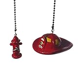 Fireman Hat & fire fighter water Hydrant SET of 2 - Ceiling fan pull light chain extender ornament