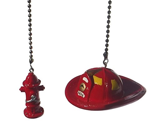 Fireman Hat & fire fighter water Hydrant SET of 2 - Ceiling fan pull light chain extender ornament