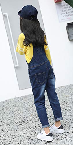 Sitmptol Girls Big Kids Jumpsuits Dark Washed Jeans Teen Denim Bib Overalls Dark Blue 140 #TOP1