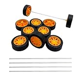 10PCS 2X30MM Toy Car Wheel Rubber Tire Wheel with Shaft Round Axles for RC Car Truck DIY Model Toy Accessories (Yellow)