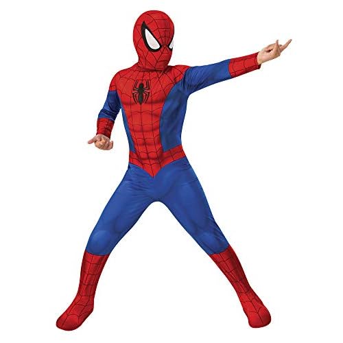 Rubies Disfraz Spiderman para niño, con cubrebotas adjuntas y máscara de tela Oficial de la Película El Hombre Araña de Marvel Disfraz, Large (8-10)