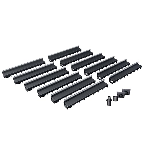MEA Pack de 12 Caniveaux Extérieurs MEAPARK – Grille à Fente en PP Recyclé + Profil E-Blade R en INOX –Drainage Terrasse, Piscine, Jardin – Classe A15...