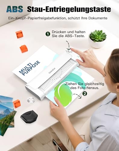 13 Zoll A3 Laminiergerät mit Automatischer Papiereinführung, A3 Heiß- & Kaltlaminierung, 20 Laminierfolien, 10-in-1 Set mit Schneider, Trimmer & Eckenabrunder für Büro, Schule & Zuhause, Weiß