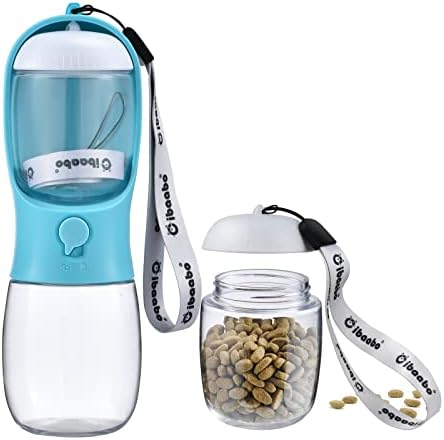 Cibaabo Dog Water Bottle, Portable Pet Dispenser with Detachable Food Container, Leak Proof Lock, Carbon Filter for Drinking, Feeding, Travel, Walking and Hiking