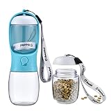Cibaabo Dog Water Bottle, Portable Pet Dispenser with Detachable Food Container, Leak Proof Lock, Ca